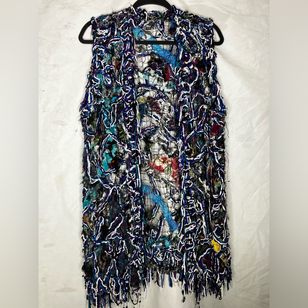 VTG 90s chenille net fiber art chenille vest